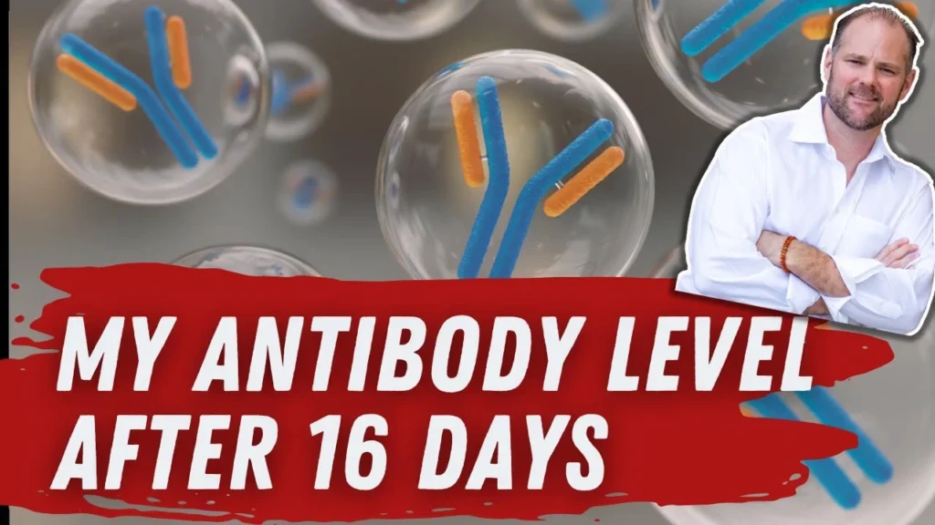 Antibody levels measured 16 days after COVID-19 test, showing positive SARS-CoV-2 antibodies.