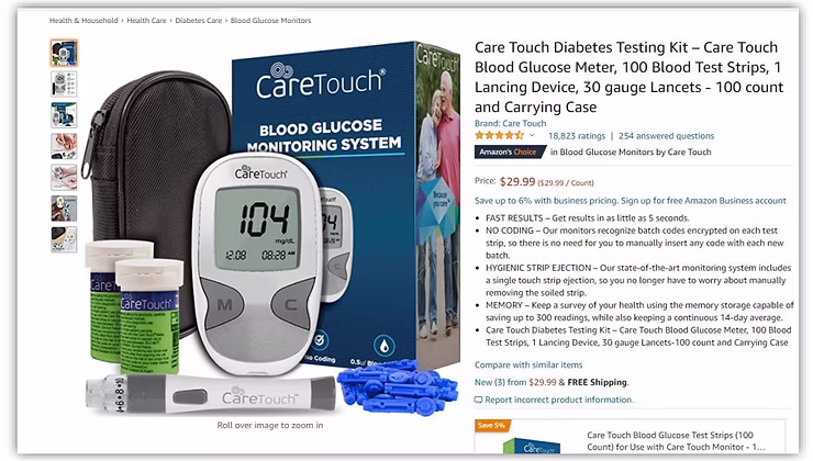 Care Touch Diabetes Testing Kit with Glucose Meter and Supplies