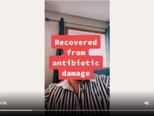 Patient testimonial video showing person recovered from fluoroquinolone antibiotic side effects including sleep and neurological symptoms