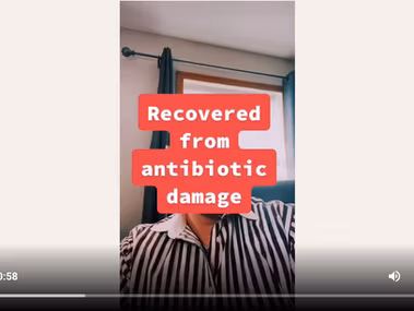Patient testimonial video showing person recovered from fluoroquinolone antibiotic side effects including sleep and neurological symptoms