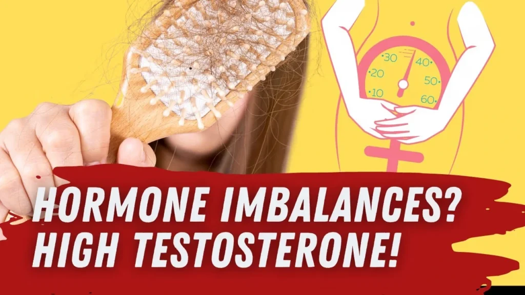 Warning graphic about high testosterone levels in women with hormone imbalance concerns.