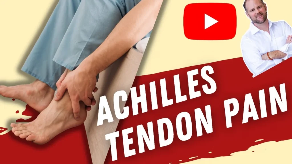 Achilles tendon anatomy diagram showing pain causes and treatment solutions including compression and supplements.