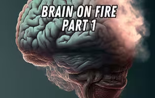 Illustration of an inflamed brain with symptoms like brain fog, fatigue, and anxiety caused by fluoroquinolone toxicity.