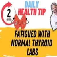 Health tip graphic for fatigue with normal thyroid levels showing inflammation connection to thyroid function.
