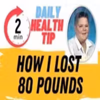 Before and after weight loss transformation showing an 80-pound loss through lifestyle changes.