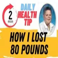 Before and after weight loss transformation showing an 80-pound loss through lifestyle changes.
