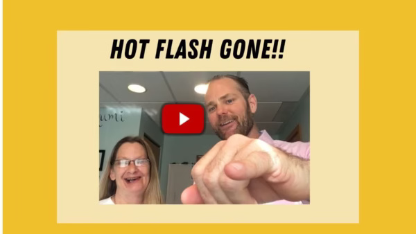 Graphic that says "HOT FLASH GONE" with a call to schedule a Zoom consultation for hormone therapy