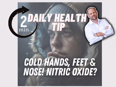 Infographic on cold hands, feet, and nose symptoms linked to low nitric oxide and poor circulation