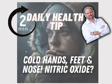 Infographic on cold hands, feet, and nose symptoms linked to low nitric oxide and poor circulation