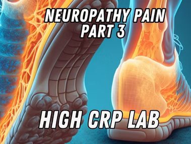 Neuropathy pain part 3 infographic highlighting high CRP lab results and inflammation connection.