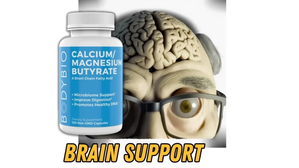 Calcium Magnesium Butyrate supplement for brain gut health microbiome support and digestive improvement.