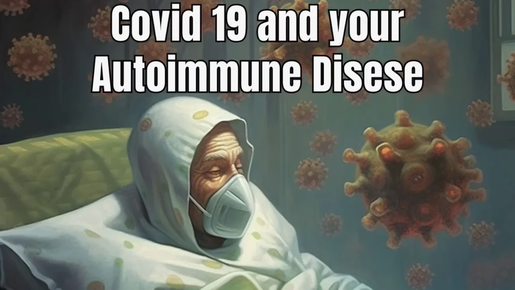 COVID-19 autoimmune connection diagram showing molecular mimicry and antibody cross-reaction.