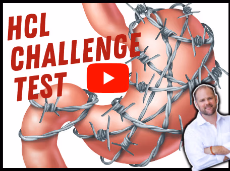 HCL challenge protocol graphic showing Betaine HCl dosage steps for testing stomach acid levels and improving digestion.