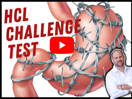 HCL challenge protocol graphic showing Betaine HCl dosage steps for testing stomach acid levels and improving digestion.