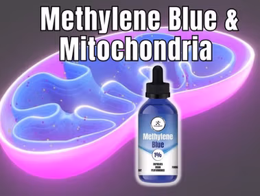 Methylene blue and mitochondria connection diagram with research icons