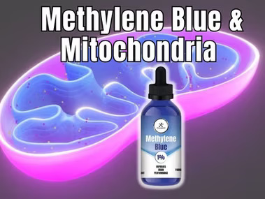 Methylene blue and mitochondria connection diagram with research icons