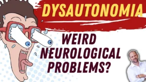 Dysautonomia symptoms infographic showing autonomic nervous system dysfunction and neurological issues
