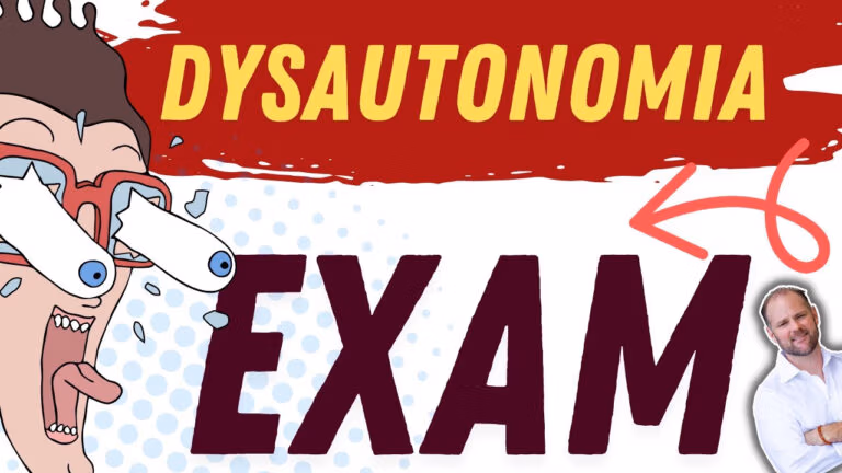 Dysautonomia exam and educational materials showing brain dysfunction autonomic nervous system symptoms and root causes.