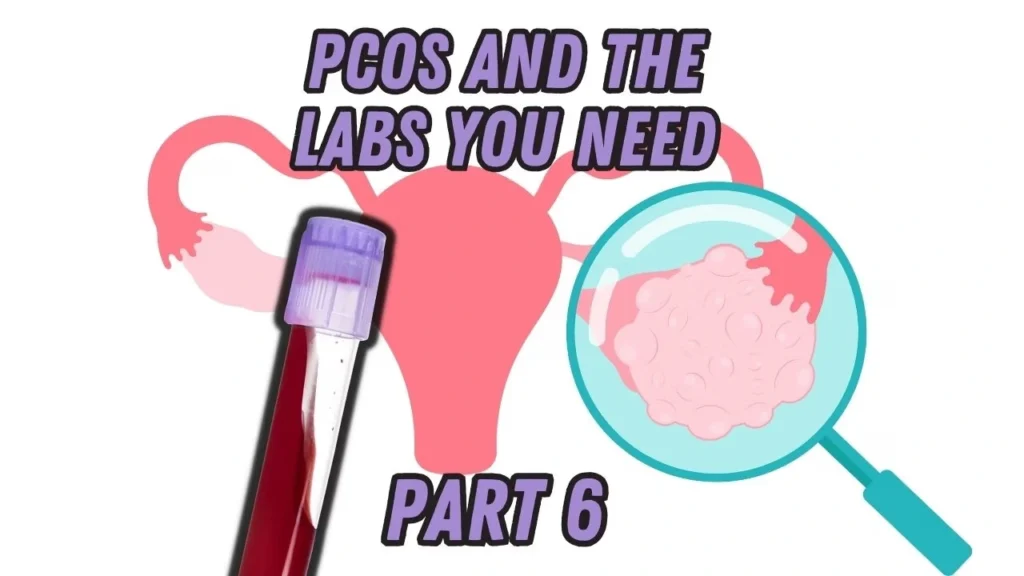 Infographic of 10 essential lab tests for PCOS including hormone panels, inflammation markers, and metabolic tests.