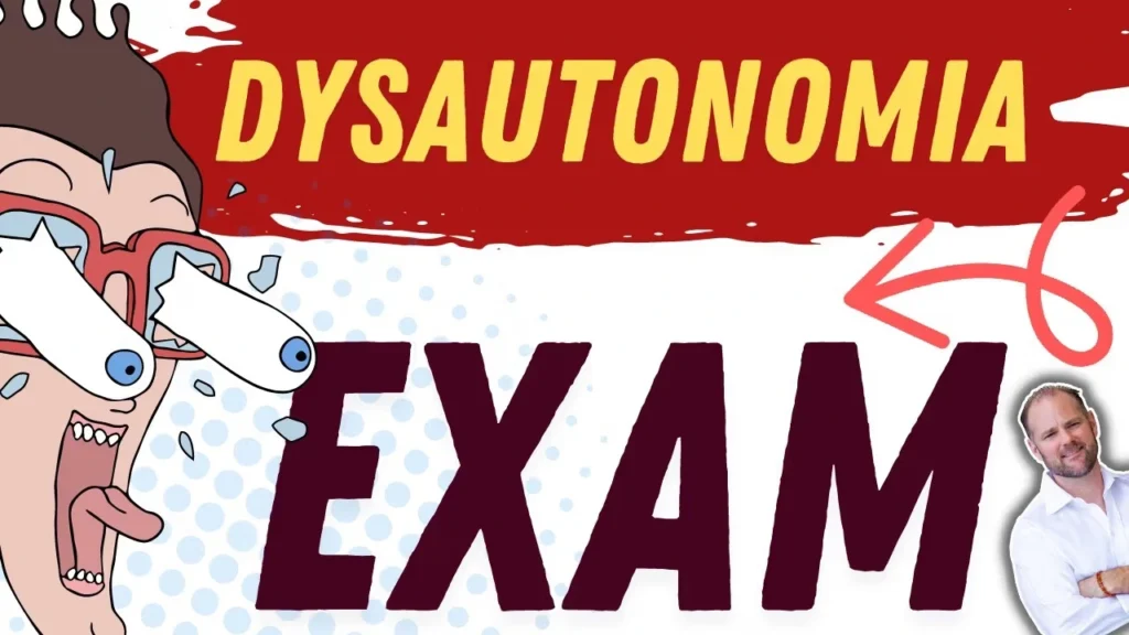 Dysautonomia exam and educational materials showing brain dysfunction autonomic nervous system symptoms and root causes.
