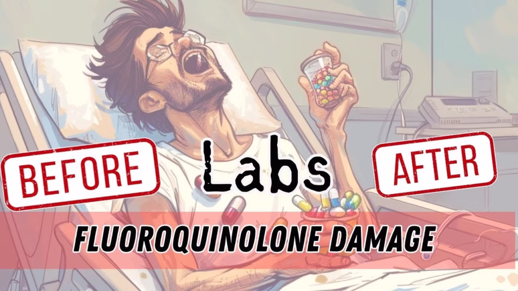 Before and after lab results showing dramatic inflammation reduction in fluoroquinolone recovery case study.