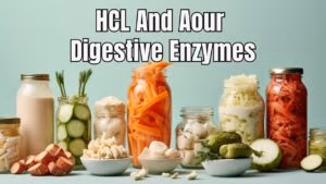 Infographic on the role of hydrochloric acid (HCL) and digestive enzymes in breaking down proteins and supporting gut health.