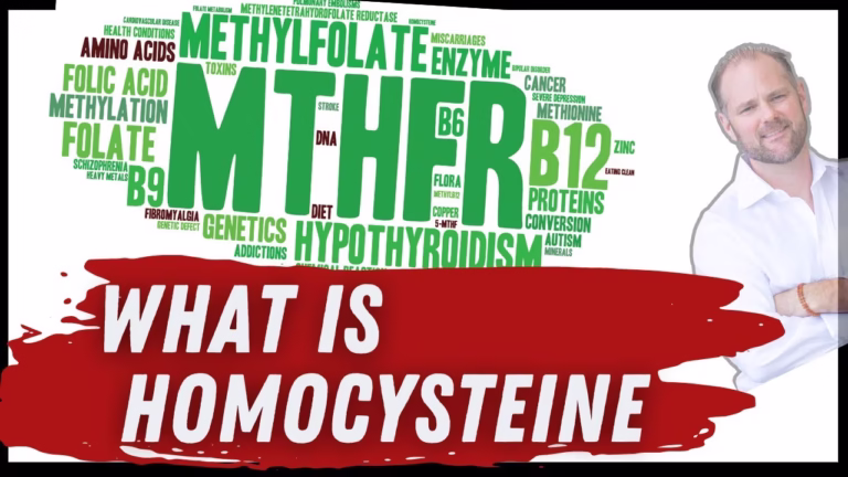Infographic on homocysteine risks showing optimal levels, health dangers, and methylation pathway for reduction.