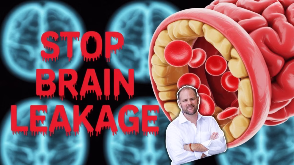 Infographic on leaky blood-brain barrier showing its link to Alzheimer's, Parkinson's, and neurological inflammation.