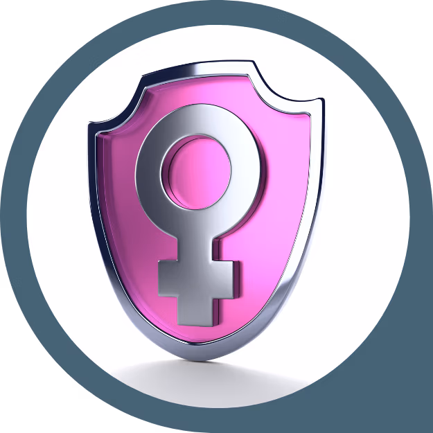 Pink shield with female symbol icon for the female hormone assessment quiz
