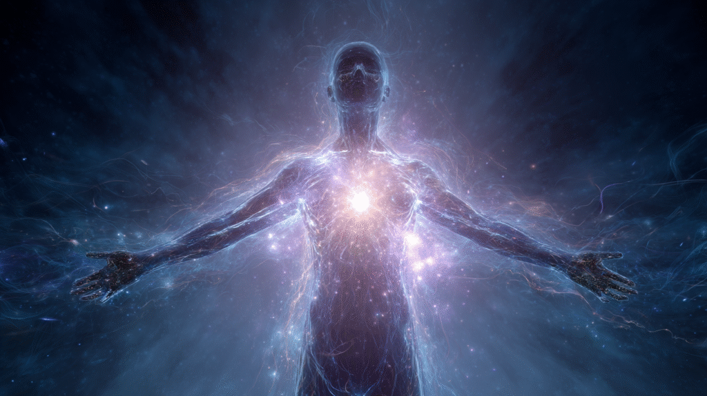 Energy-filled human figure symbolizing healing, transformation, and success stories
